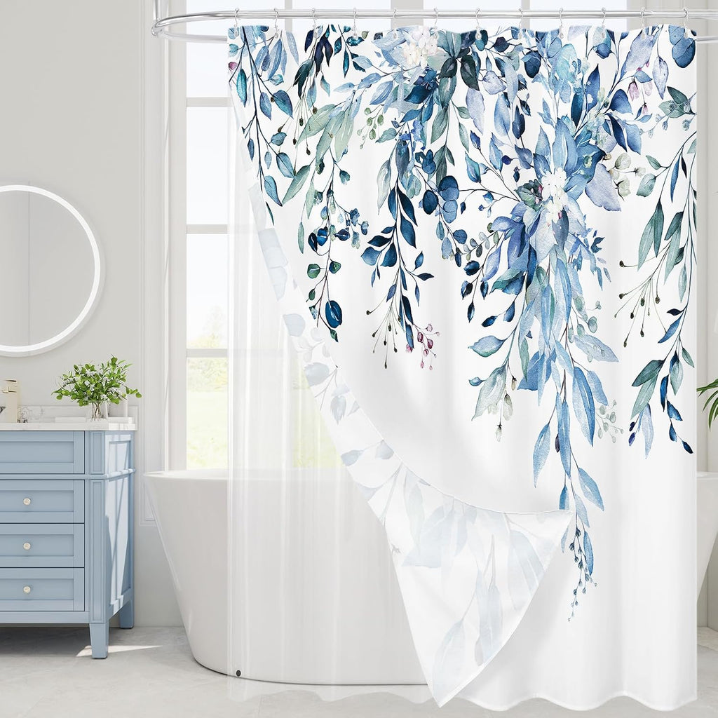 Bathveil Eucalyptus Shower Curtain Watercolor Floral Design Bathroom