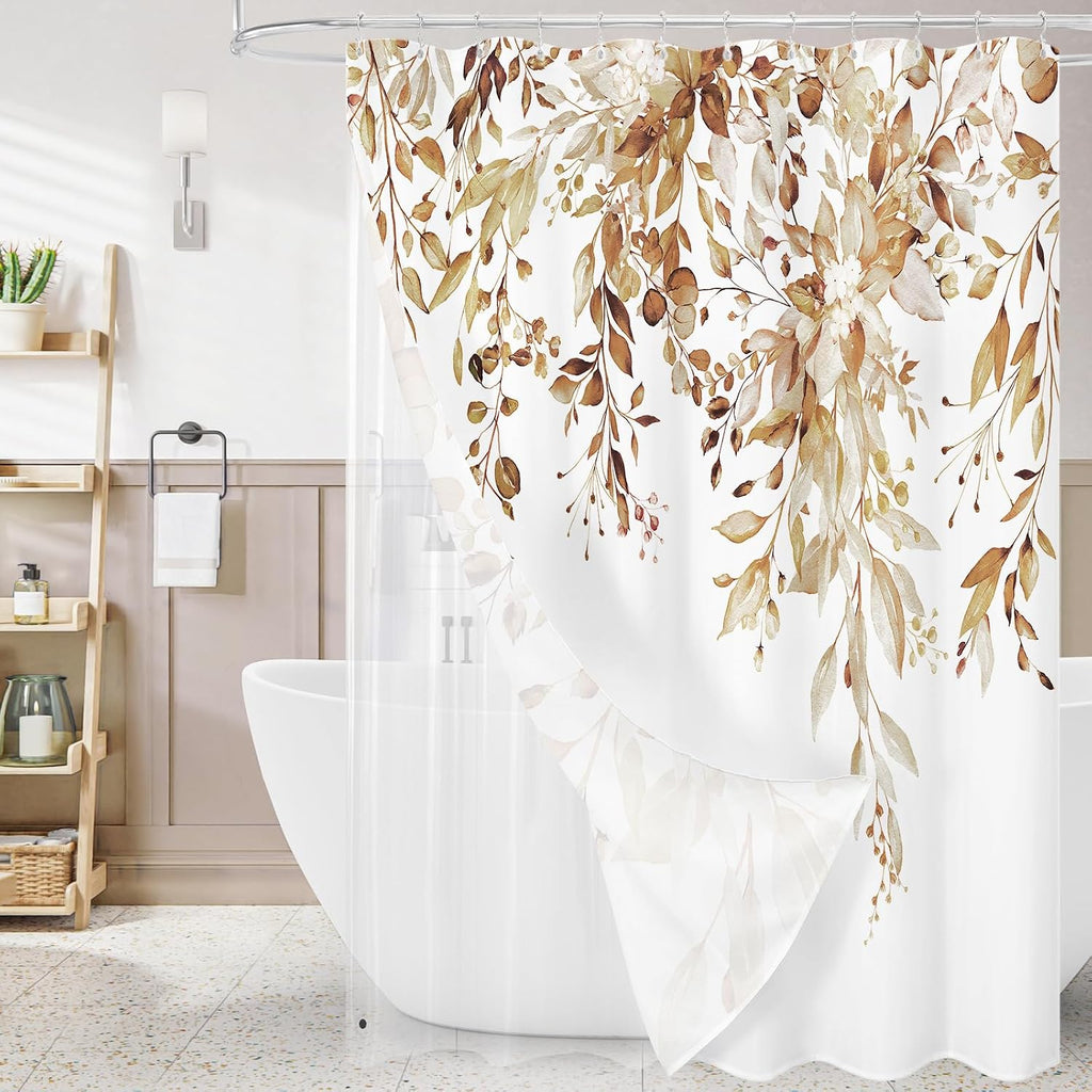 Bathveil Eucalyptus Shower Curtain Watercolor Floral Design Bathroom