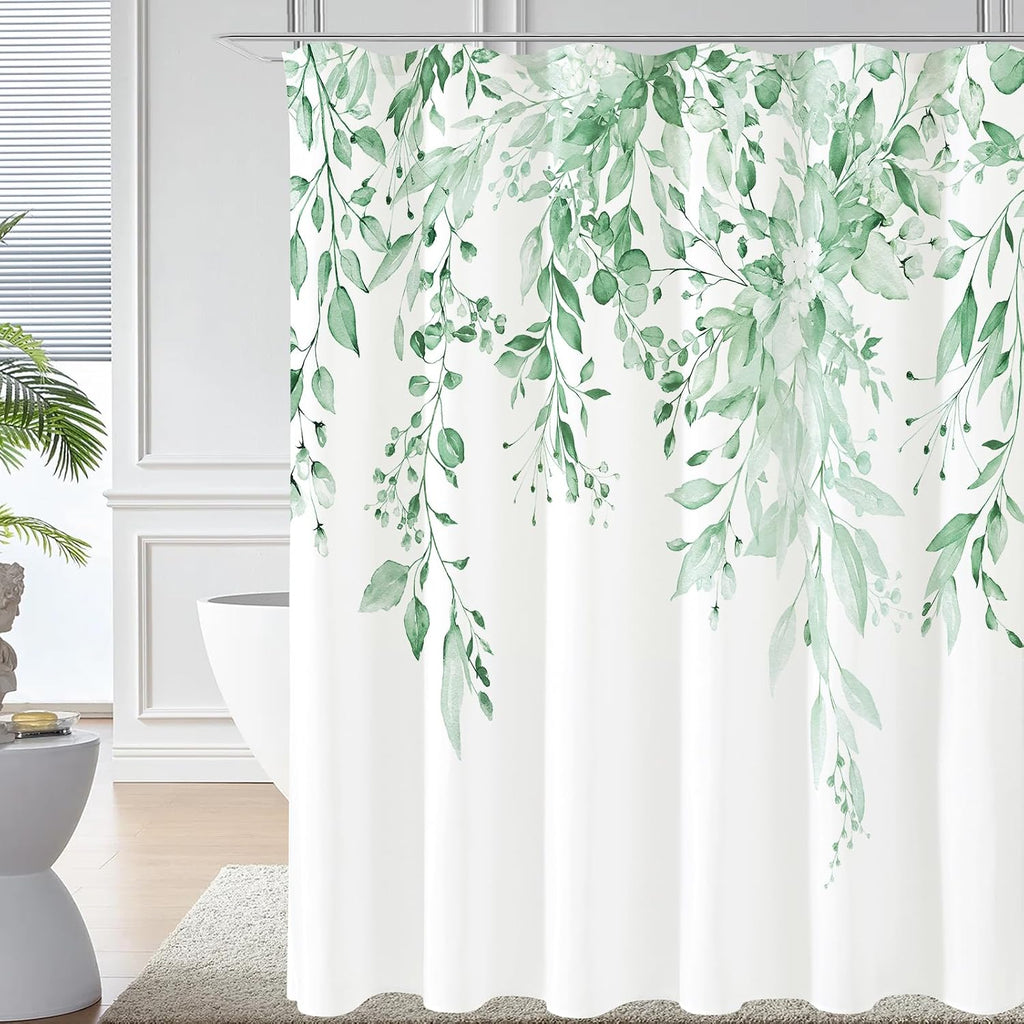 Bathveil Eucalyptus Shower Curtain Watercolor Floral Design Bathroom