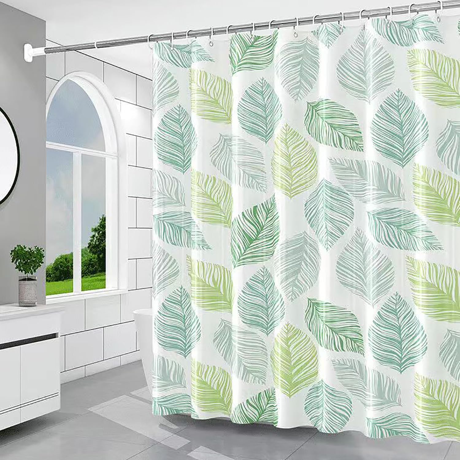 Bathveil Banana Leaves Shower Curtain Liner, 4G PEVA Waterproof, with Grommets and 3 Magnetic Weights, 72 x 72 in