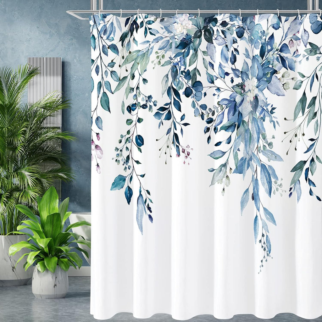 Bathveil Eucalyptus Shower Curtain Watercolor Floral Design Bathroom