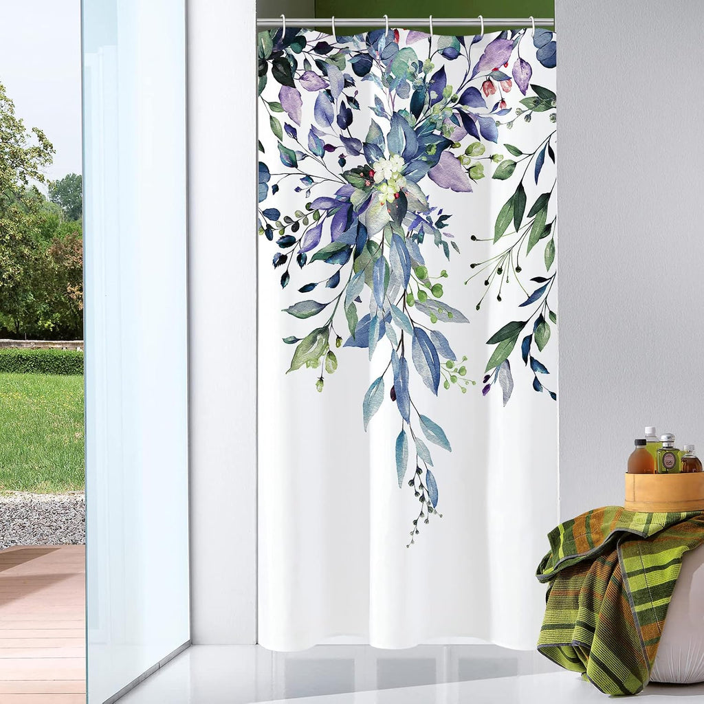 Bathveil Eucalyptus Shower Curtain Watercolor Floral Design Bathroom