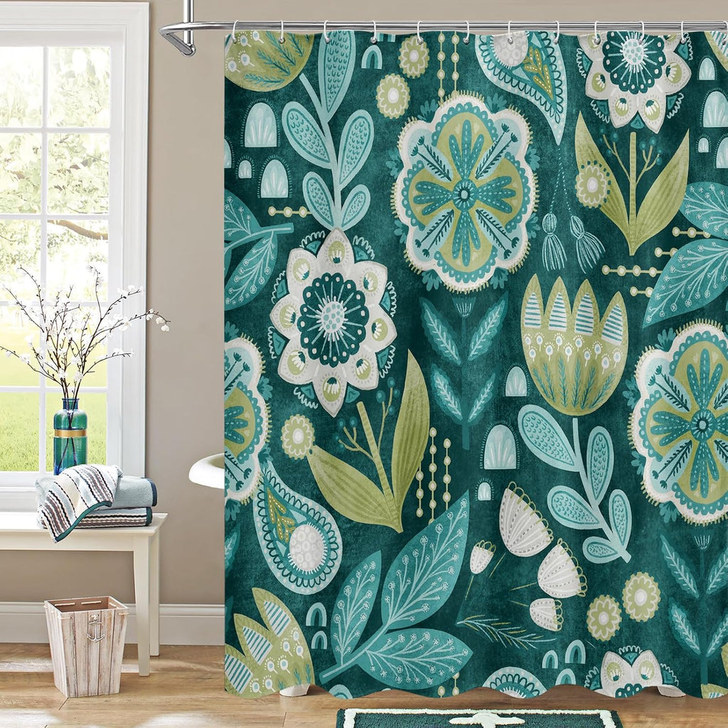 Bathveil Boho Floral Shower Curtain, Colorful Abstract Flower Pattern, 72 x 72 in