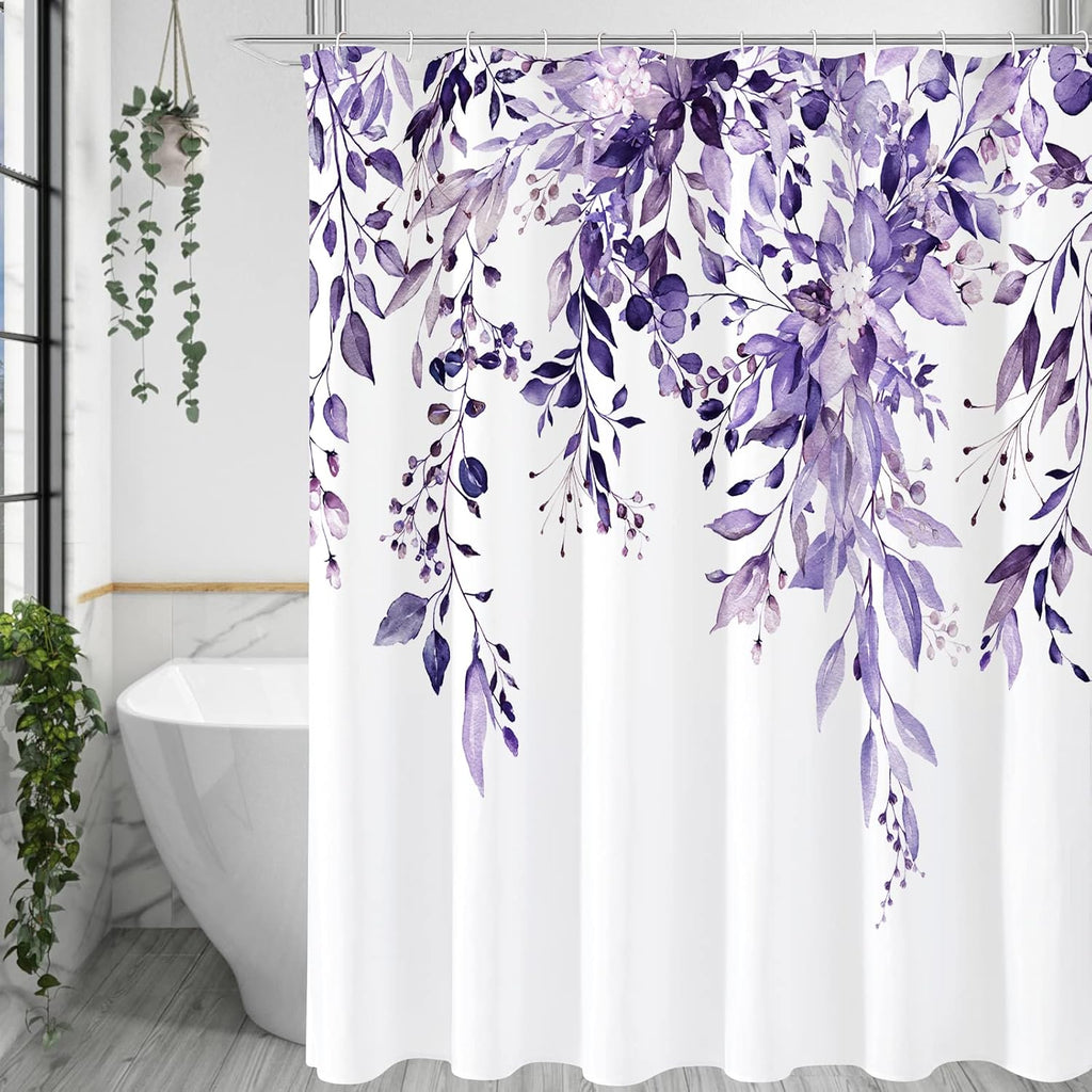 Bathveil Eucalyptus Shower Curtain Watercolor Floral Design Bathroom