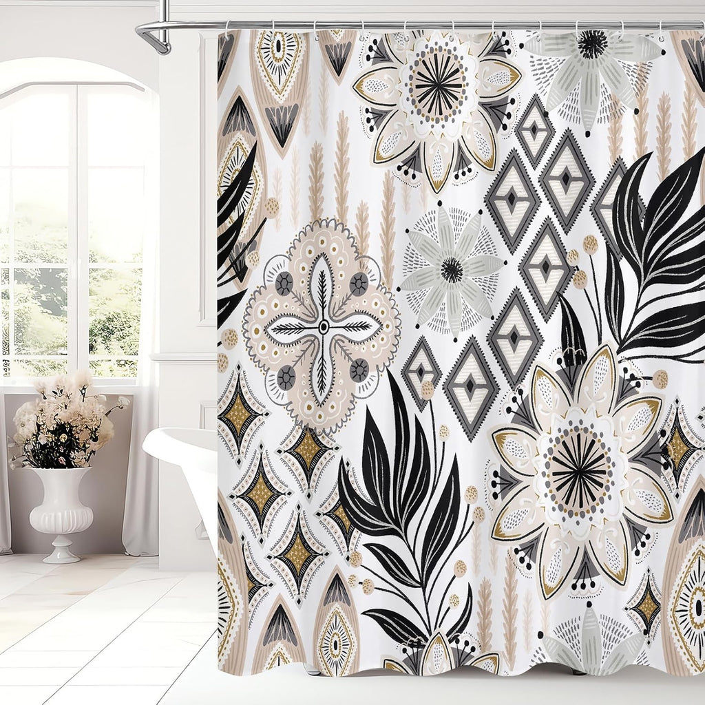 Bathveil Boho Floral Shower Curtain, Colorful Abstract Flower Pattern, 72 x 72 in