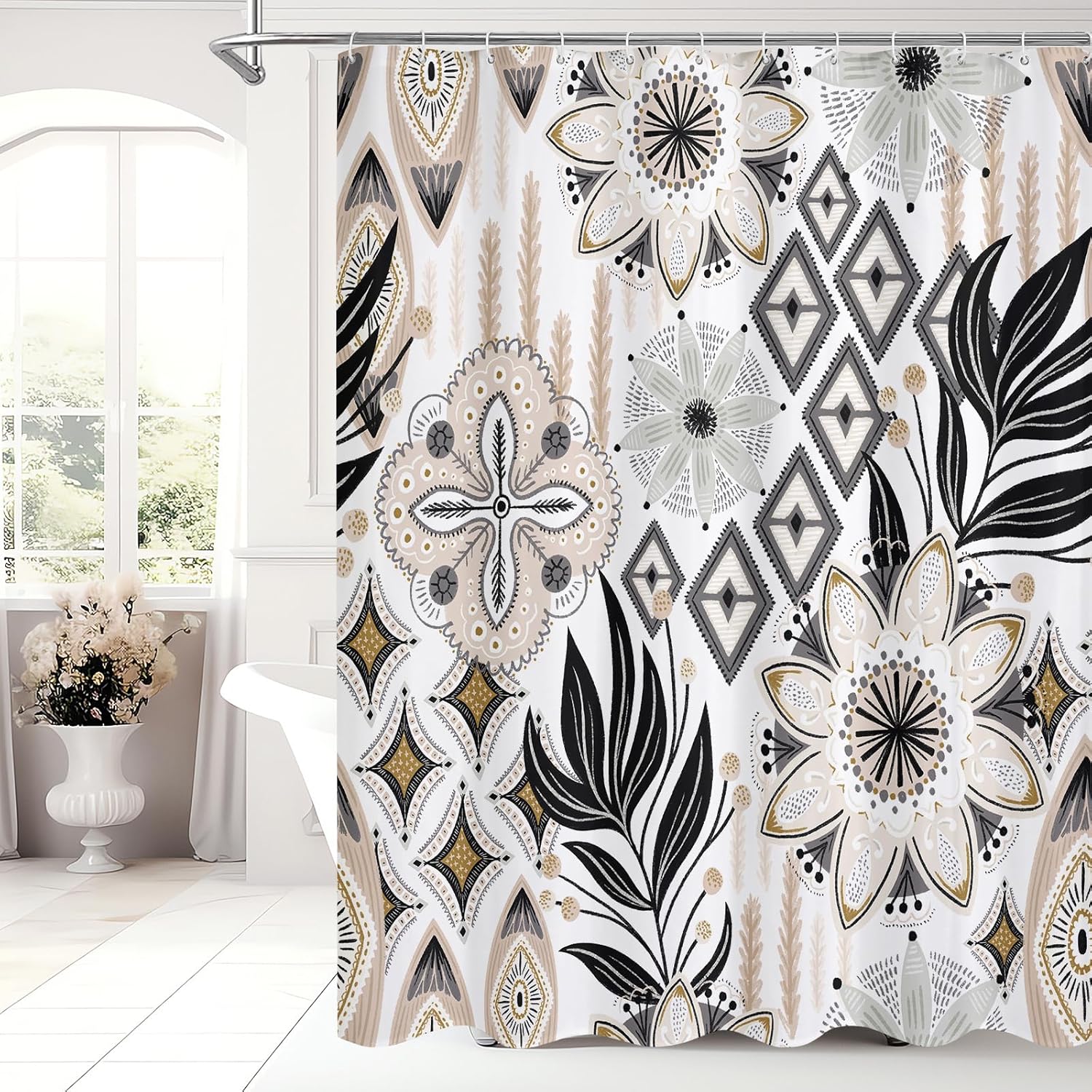 Bathveil Boho Floral Shower Curtain, Colorful Abstract Flower Pattern, 72 x 72 in