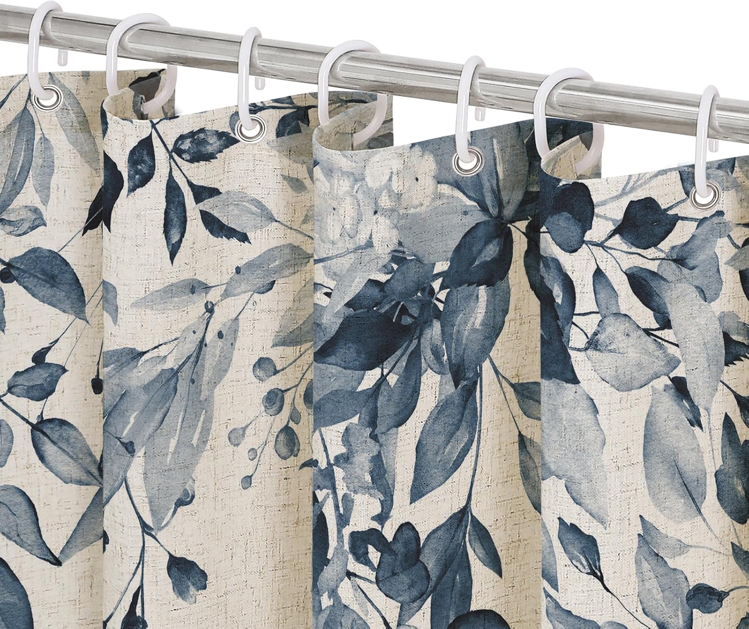 Bathveil Gray Eucalyptus Shower Curtain, Watercolor Plant Floral Design, Gray White, 72 x 72 in