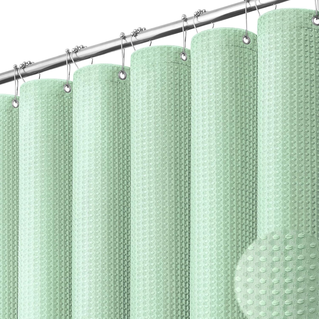 Bathveil Sage Green Shower Curtain, Waffle Textured Heavy Duty Fabric, 256GSM, with 12 Plastic Hooks, 72 x 72 in