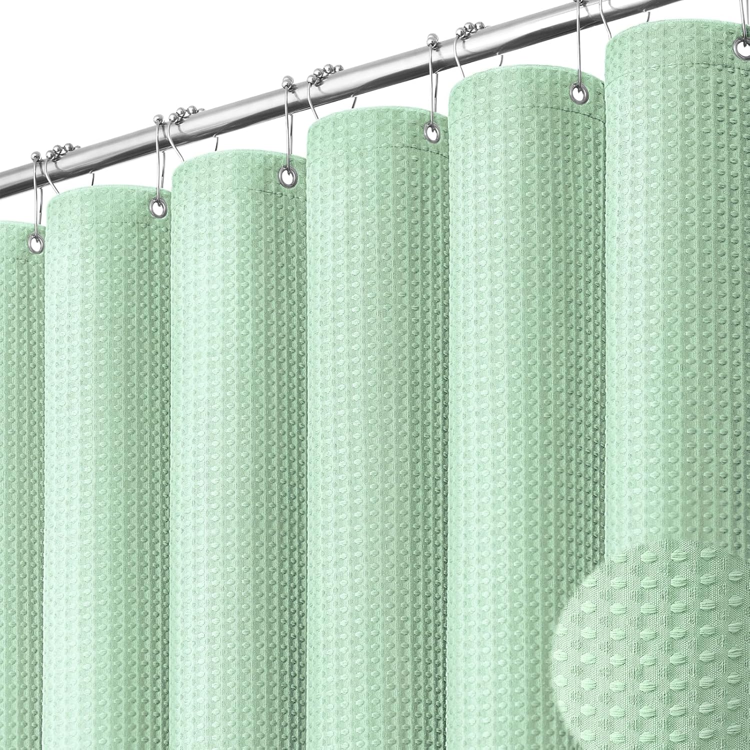 Bathveil Sage Green Shower Curtain, Waffle Textured Heavy Duty Fabric, 256GSM, with 12 Plastic Hooks, 72 x 72 in