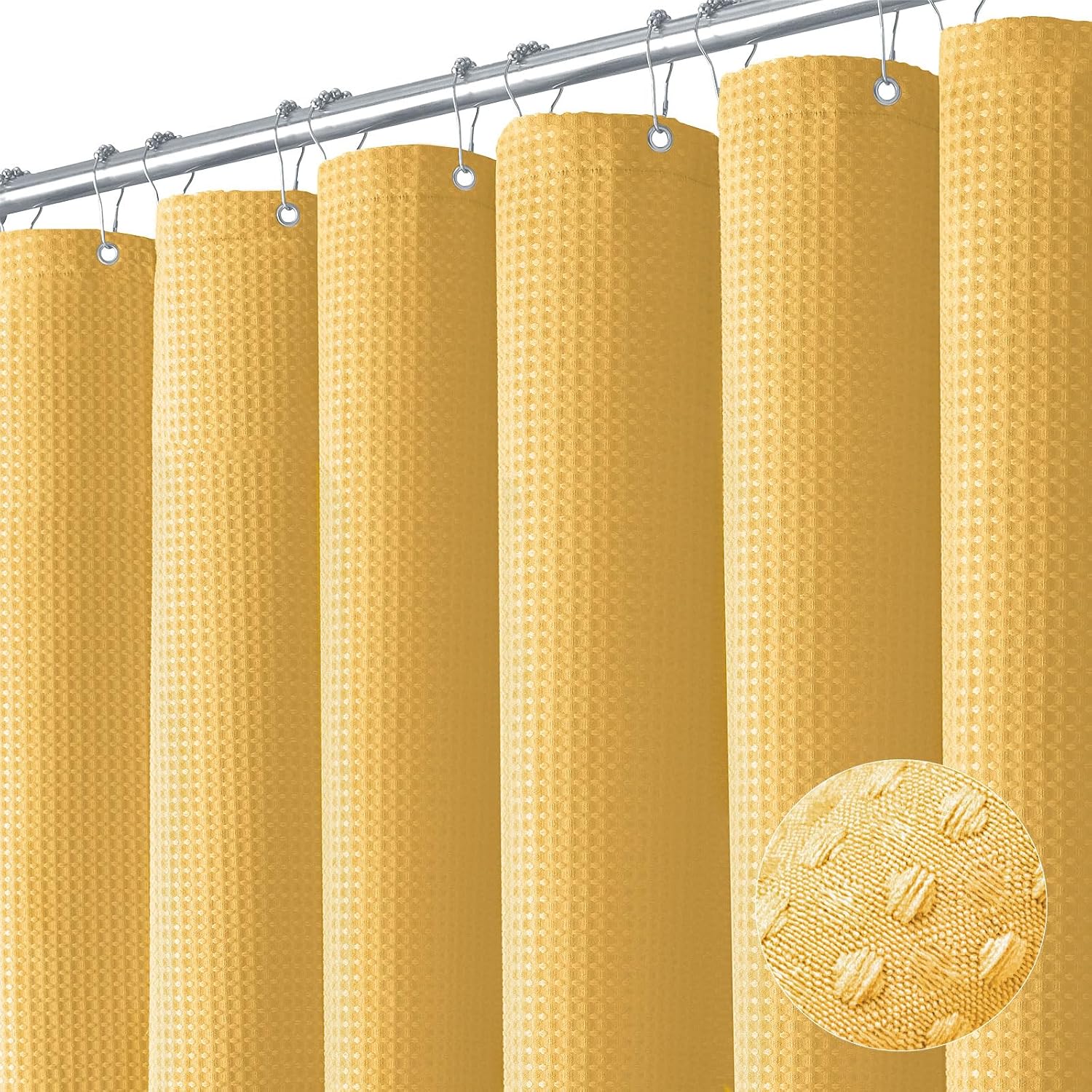 Bathveil Sage Green Shower Curtain, Waffle Textured Heavy Duty Fabric, 256GSM, with 12 Plastic Hooks, 72 x 72 in