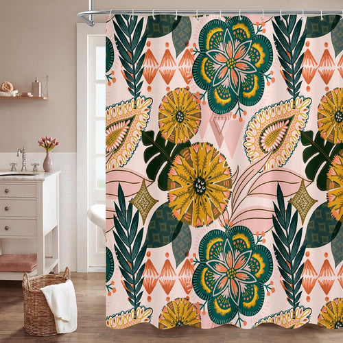 Bathveil Boho Floral Shower Curtain, Colorful Abstract Flower Pattern, 72 x 72 in