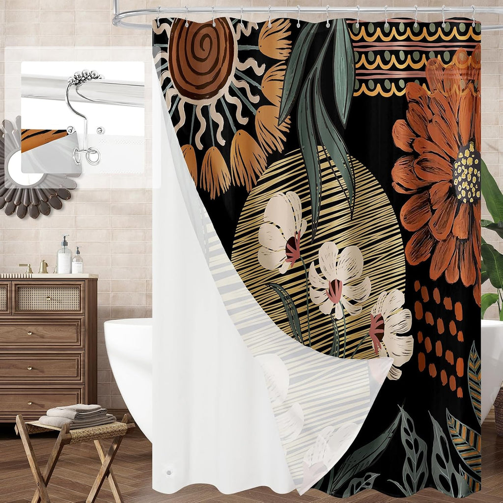 Bathveil Boho Floral Shower Curtain, Colorful Abstract Flower Pattern, 72 x 72 in