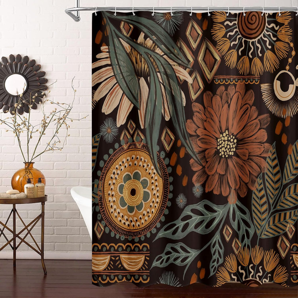 Bathveil Boho Floral Shower Curtain, Colorful Abstract Flower Pattern, 72 x 72 in