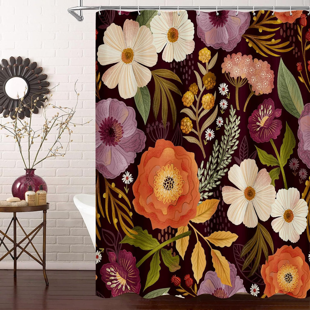 Bathveil Boho Floral Shower Curtain, Colorful Abstract Flower Pattern, 72 x 72 in