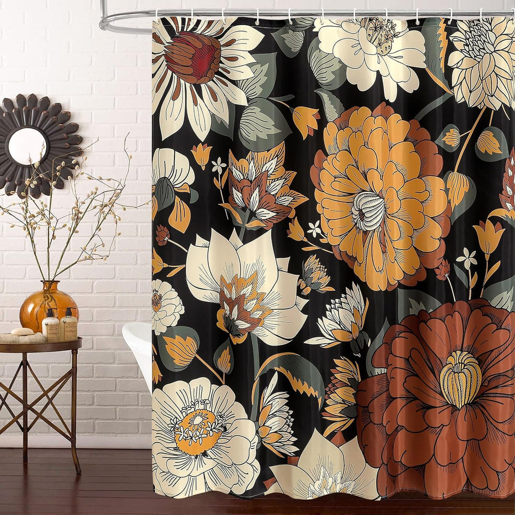 Bathveil Boho Floral Shower Curtain, Colorful Abstract Flower Pattern, 72 x 72 in