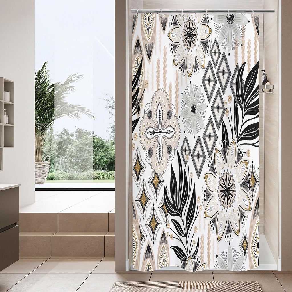 Bathveil Boho Floral Shower Curtain, Colorful Abstract Flower Pattern, 72 x 72 in