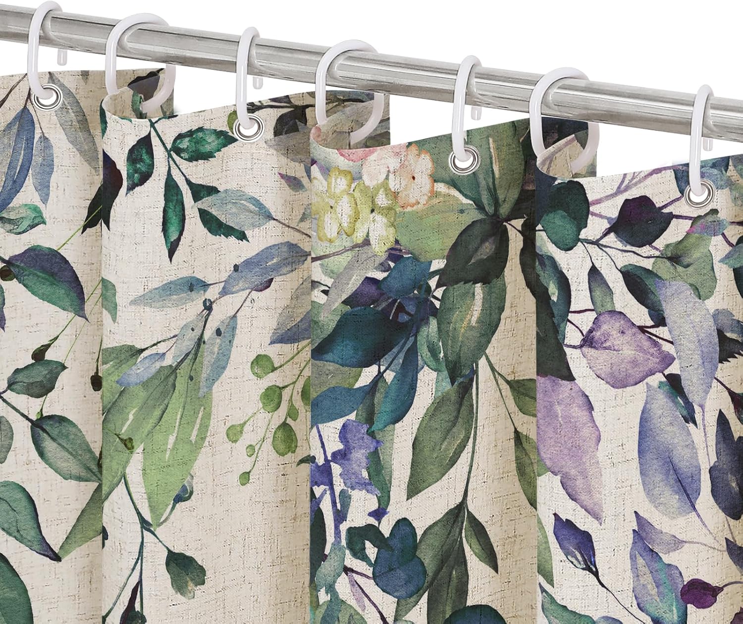 Bathveil Gray Eucalyptus Shower Curtain, Watercolor Plant Floral Design, Gray White, 72 x 72 in