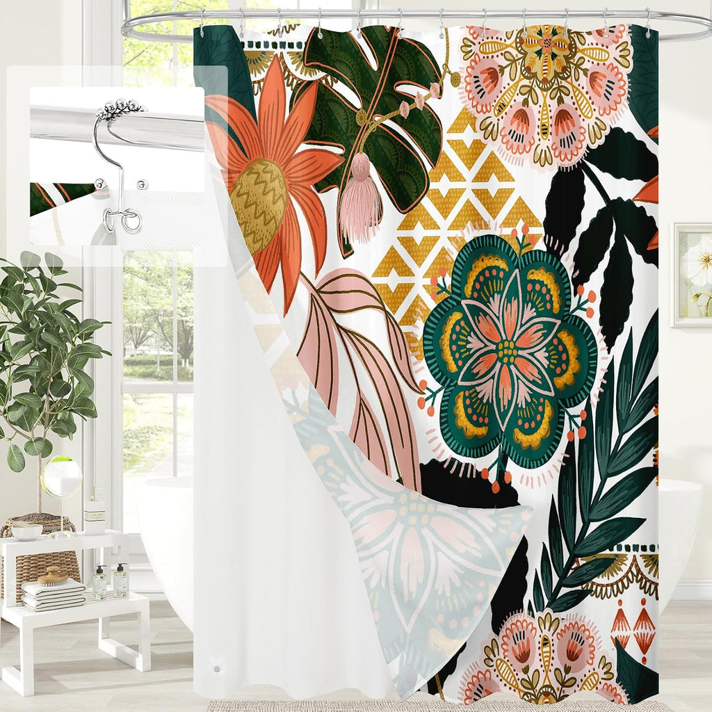 Bathveil Boho Floral Shower Curtain, Colorful Abstract Flower Pattern, 72 x 72 in
