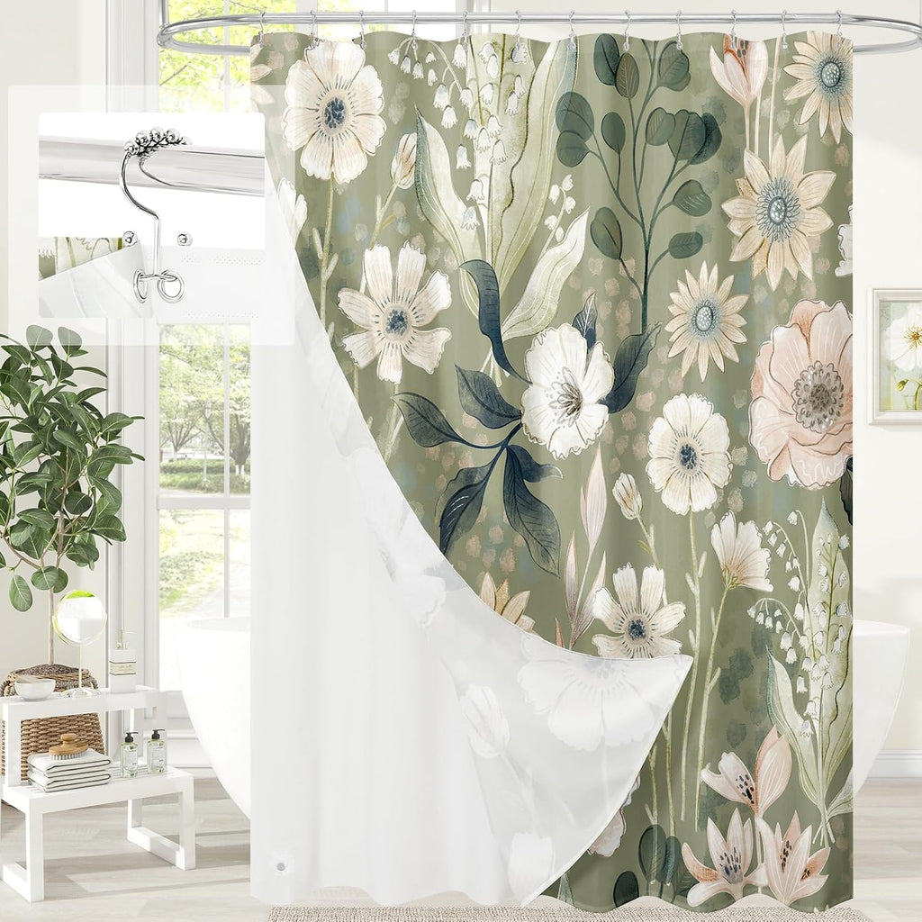 Bathveil Boho Floral Shower Curtain, Colorful Abstract Flower Pattern, 72 x 72 in
