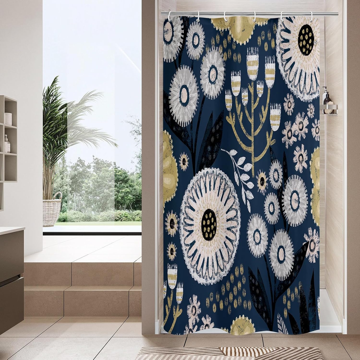 Bathveil Boho Floral Shower Curtain, Colorful Abstract Flower Pattern, 72 x 72 in