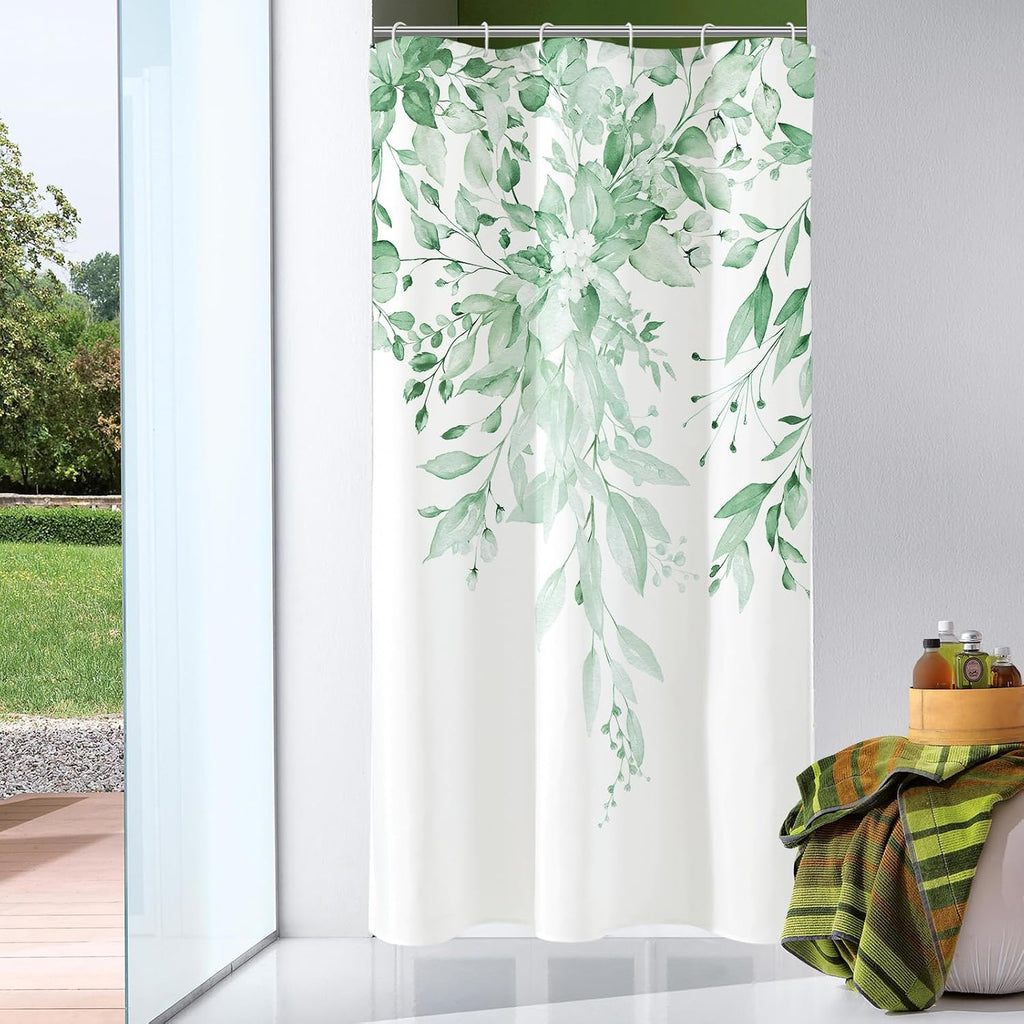 Bathveil Eucalyptus Shower Curtain Watercolor Floral Design Bathroom