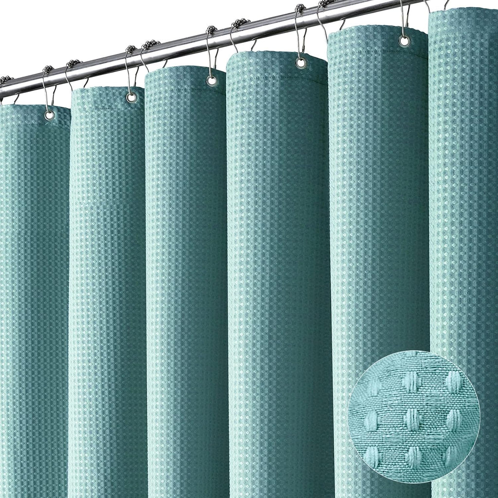 Bathveil Sage Green Shower Curtain, Waffle Textured Heavy Duty Fabric, 256GSM, with 12 Plastic Hooks, 72 x 72 in