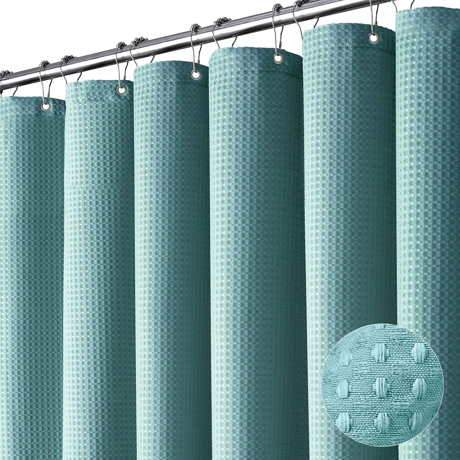 Bathveil Sage Green Shower Curtain, Waffle Textured Heavy Duty Fabric, 256GSM, with 12 Plastic Hooks, 72 x 72 in