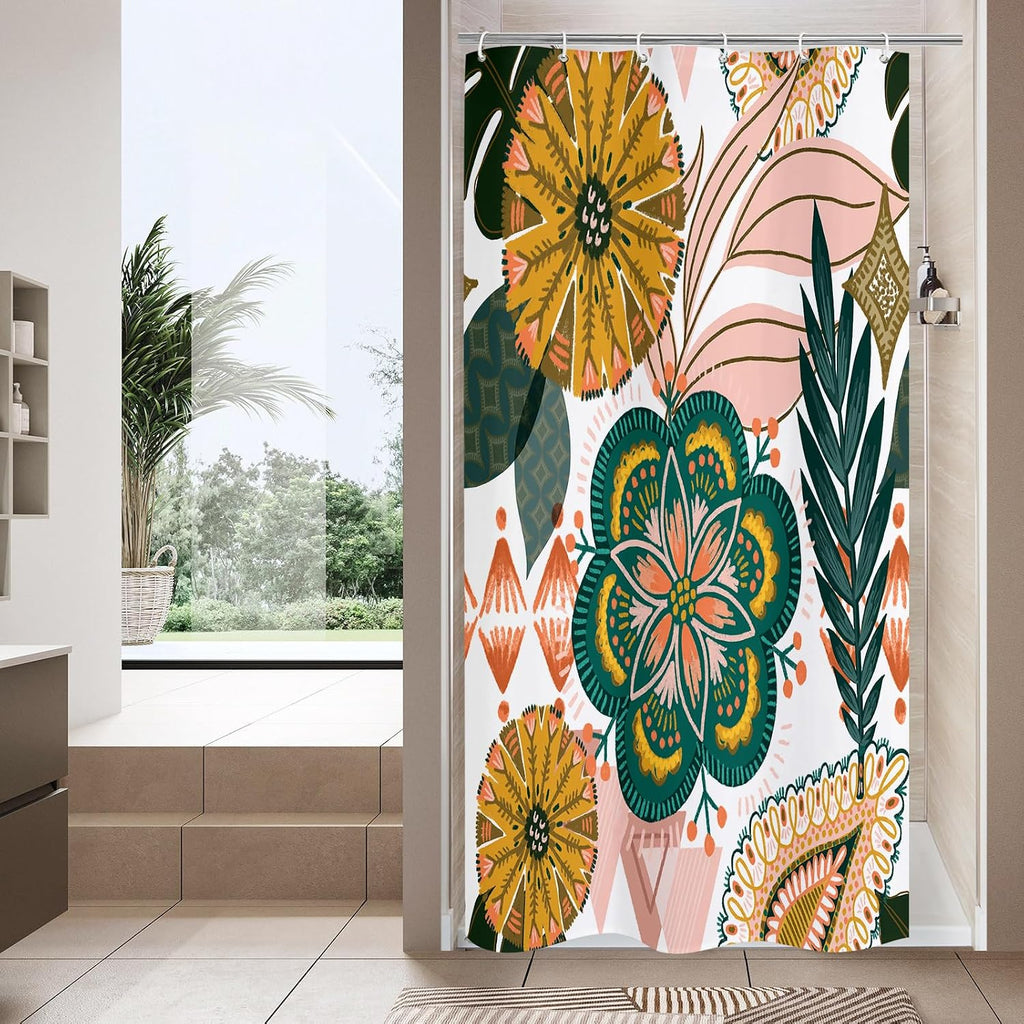 Bathveil Boho Floral Shower Curtain, Colorful Abstract Flower Pattern, 72 x 72 in
