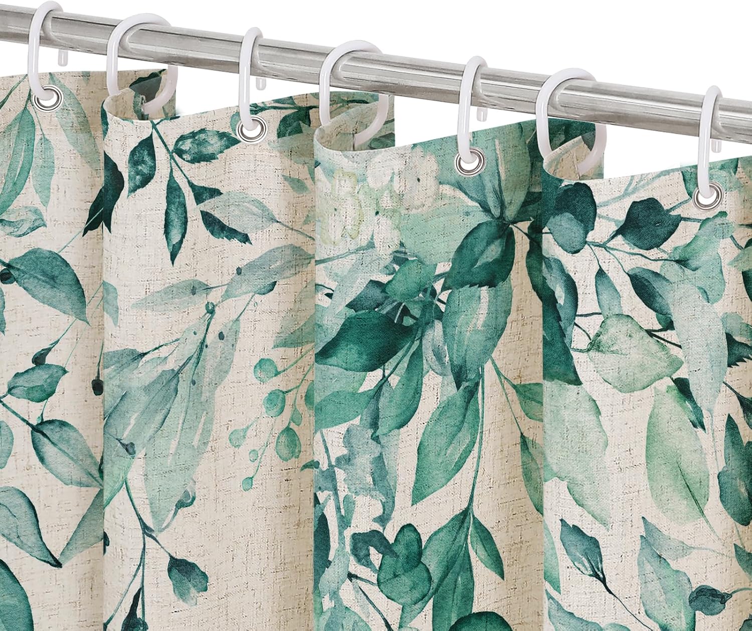 Bathveil Gray Eucalyptus Shower Curtain, Watercolor Plant Floral Design, Gray White, 72 x 72 in