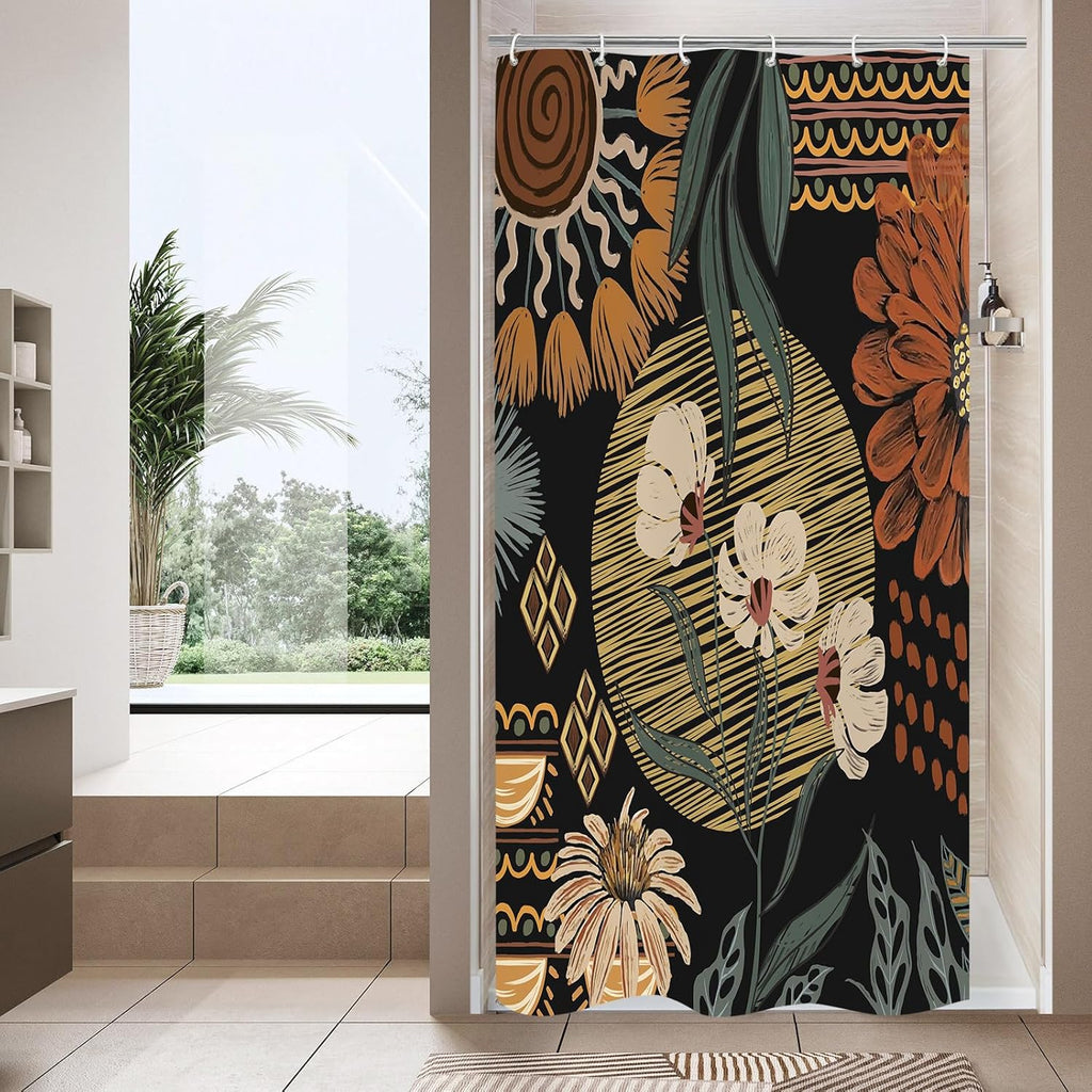 Bathveil Boho Floral Shower Curtain, Colorful Abstract Flower Pattern, 72 x 72 in