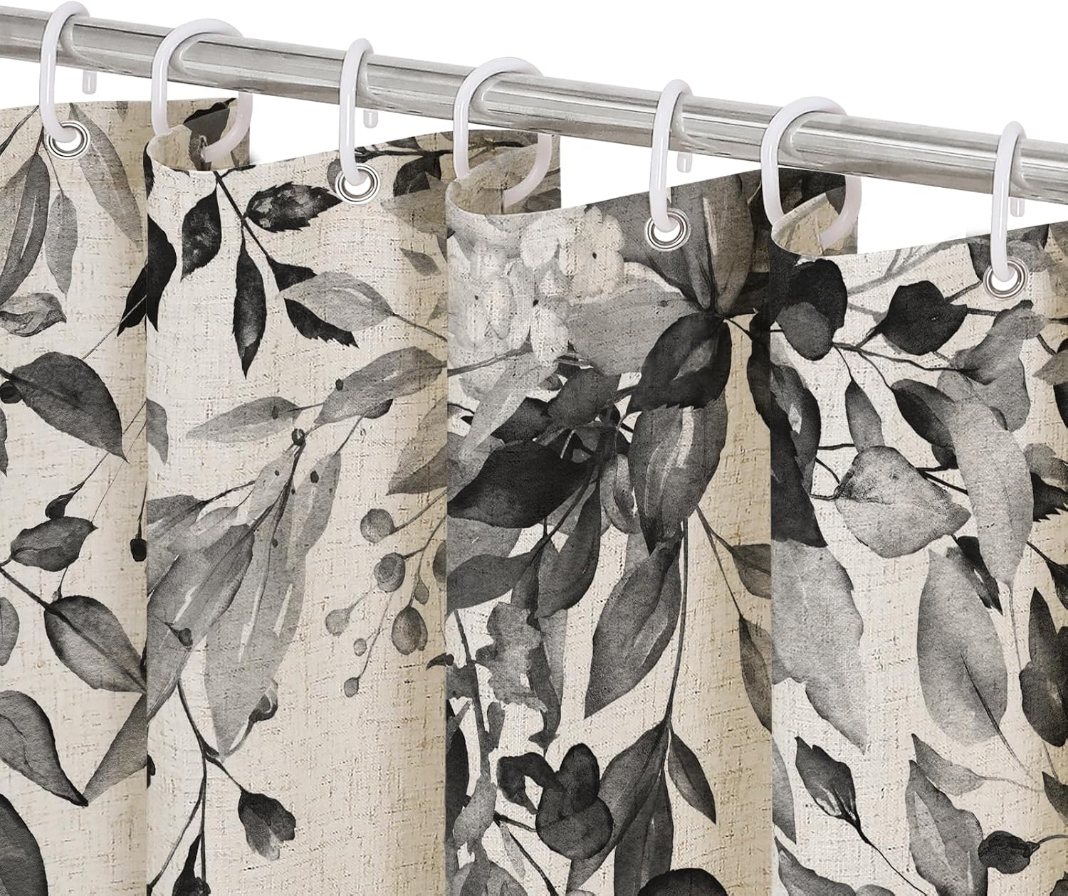 Bathveil Gray Eucalyptus Shower Curtain, Watercolor Plant Floral Design, Gray White, 72 x 72 in