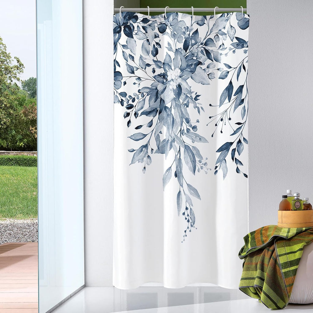 Bathveil Eucalyptus Shower Curtain Watercolor Floral Design Bathroom