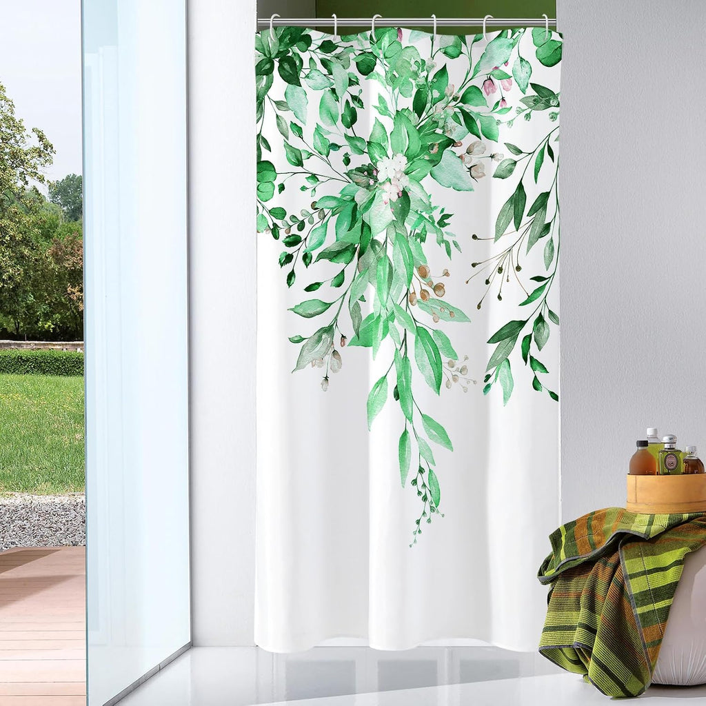 Bathveil Eucalyptus Shower Curtain Watercolor Floral Design Bathroom