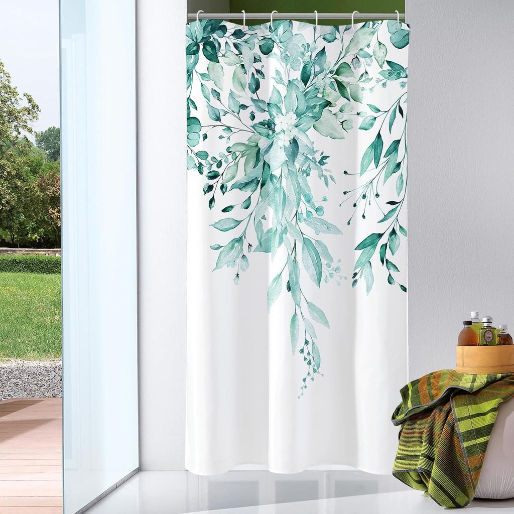 Bathveil Eucalyptus Shower Curtain Watercolor Floral Design Bathroom