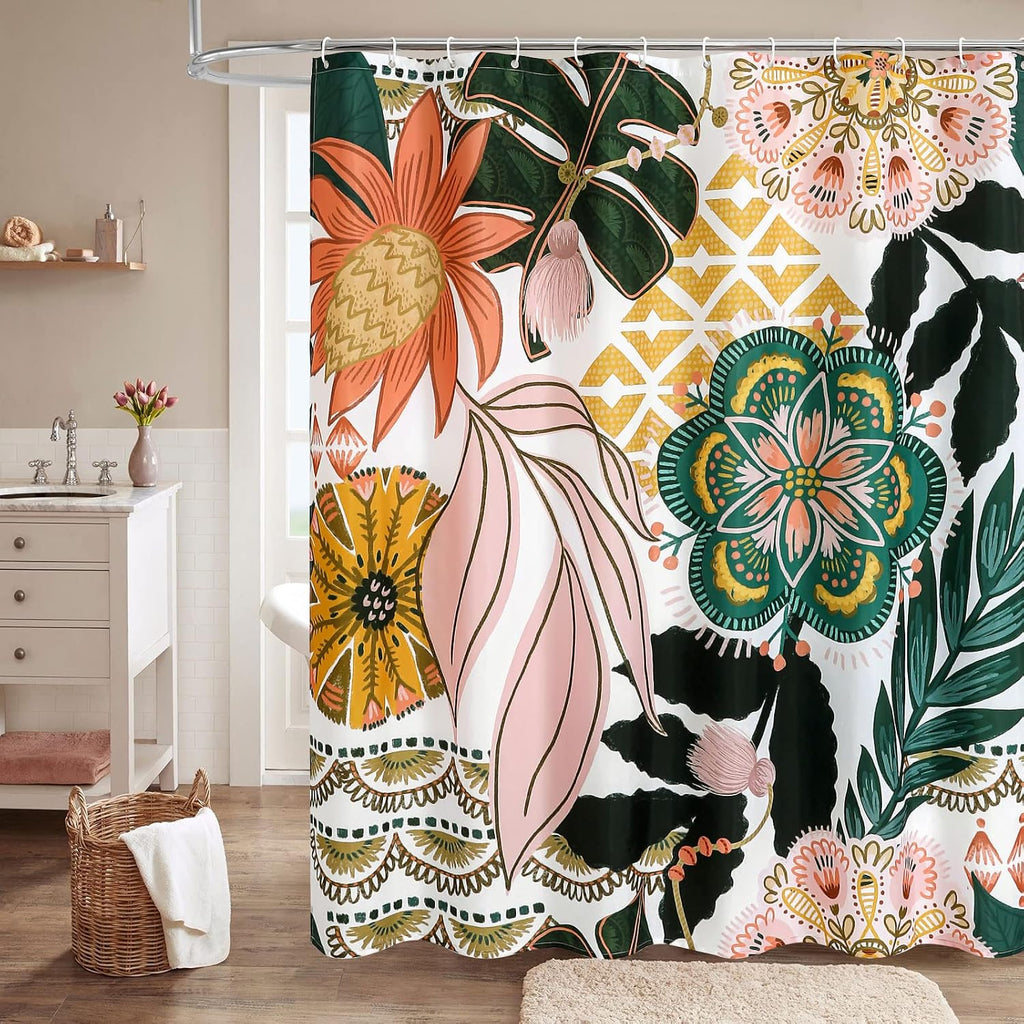 Bathveil Boho Floral Shower Curtain, Colorful Abstract Flower Pattern, 72 x 72 in