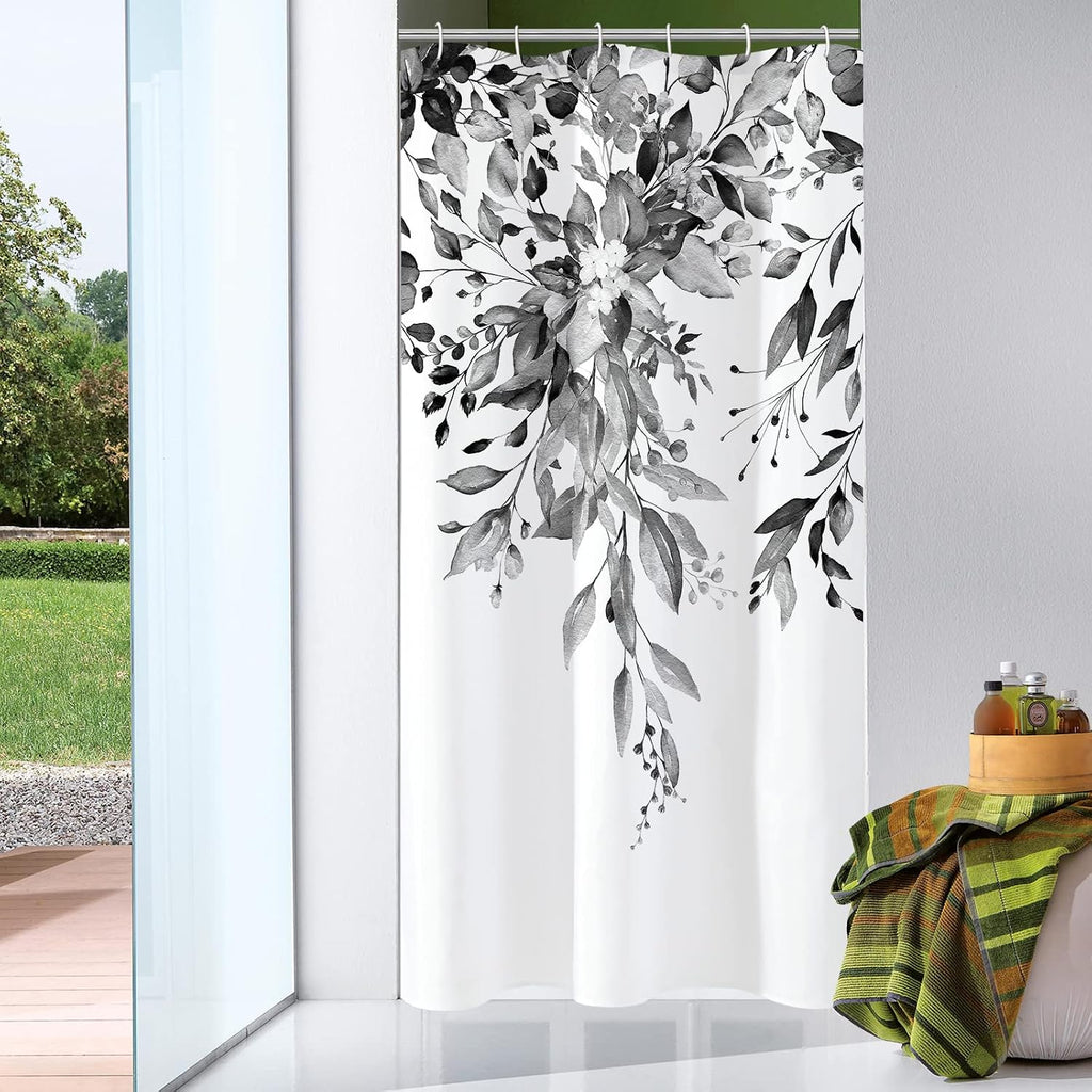 Bathveil Eucalyptus Shower Curtain Watercolor Floral Design Bathroom