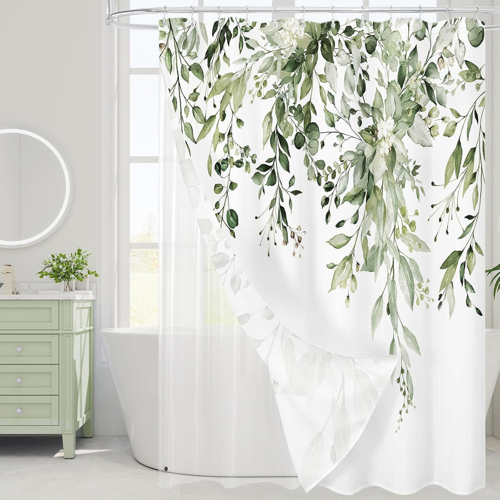 Bathveil Eucalyptus Shower Curtain Watercolor Floral Design Bathroom