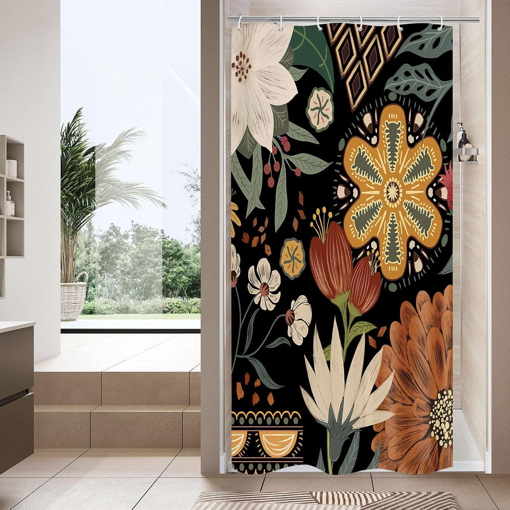 Bathveil Boho Floral Shower Curtain, Colorful Abstract Flower Pattern, 72 x 72 in