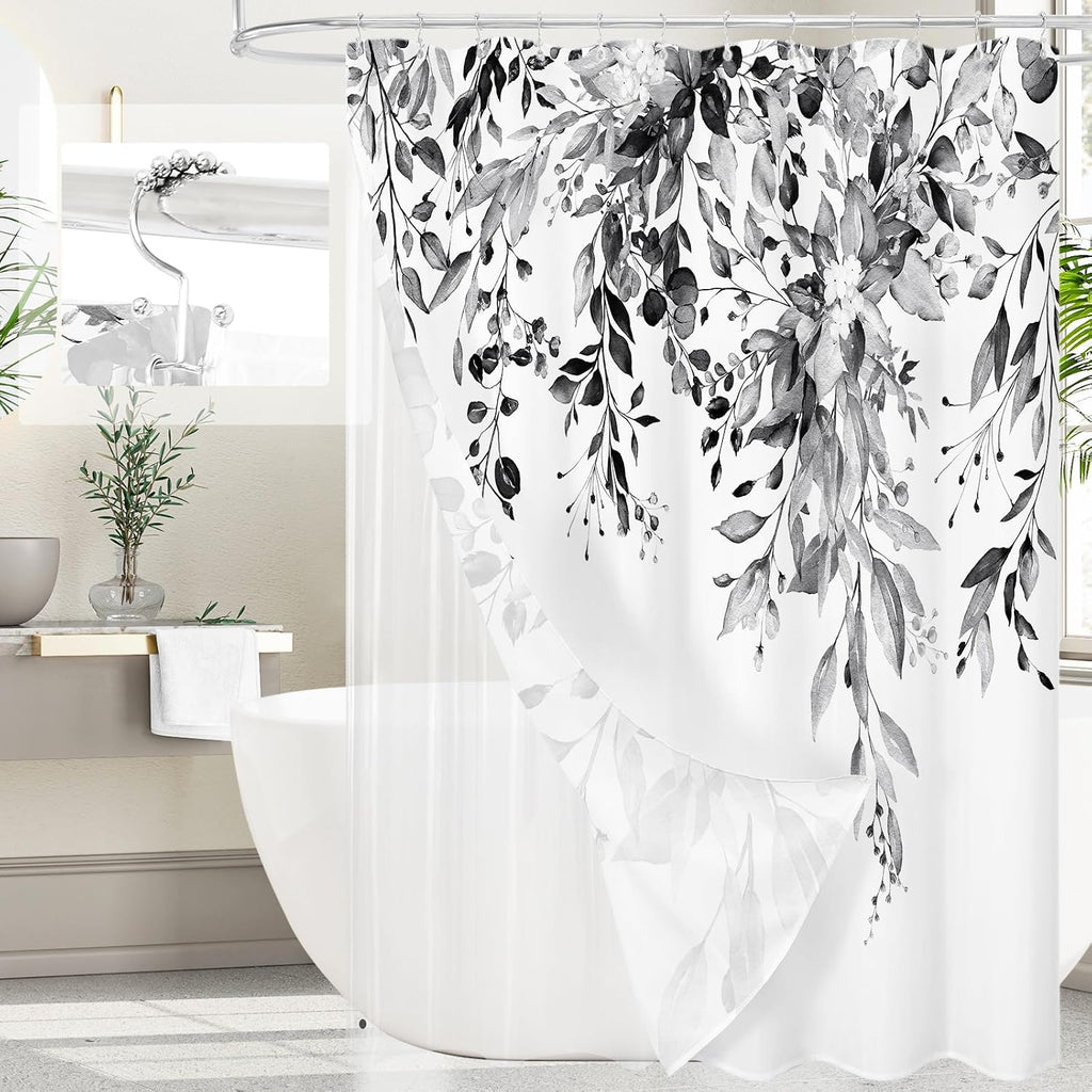 Bathveil Eucalyptus Shower Curtain Watercolor Floral Design Bathroom
