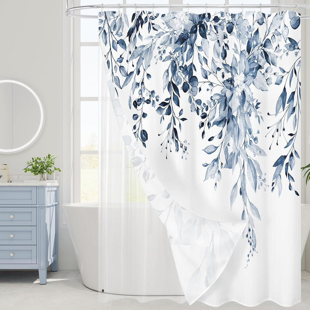 Bathveil Eucalyptus Shower Curtain Watercolor Floral Design Bathroom