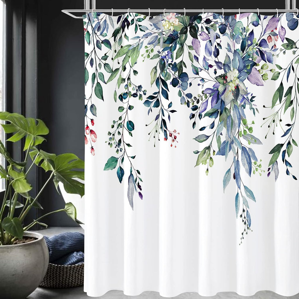 Bathveil Eucalyptus Shower Curtain Watercolor Floral Design Bathroom